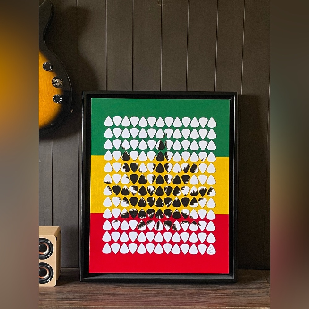 Original Marijuana Acrylic Guitar Pick Painting (Bob Marley)